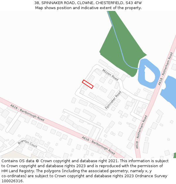 38, SPINNAKER ROAD, CLOWNE, CHESTERFIELD, S43 4FW: Location map and indicative extent of plot