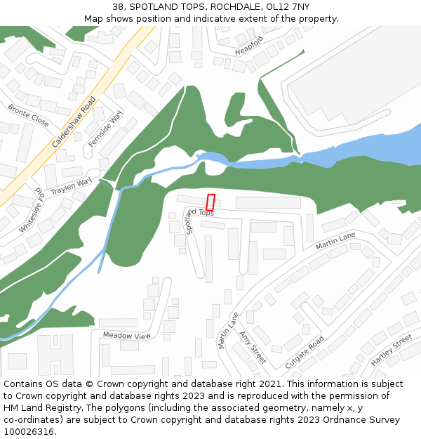 38, SPOTLAND TOPS, ROCHDALE, OL12 7NY: Location map and indicative extent of plot