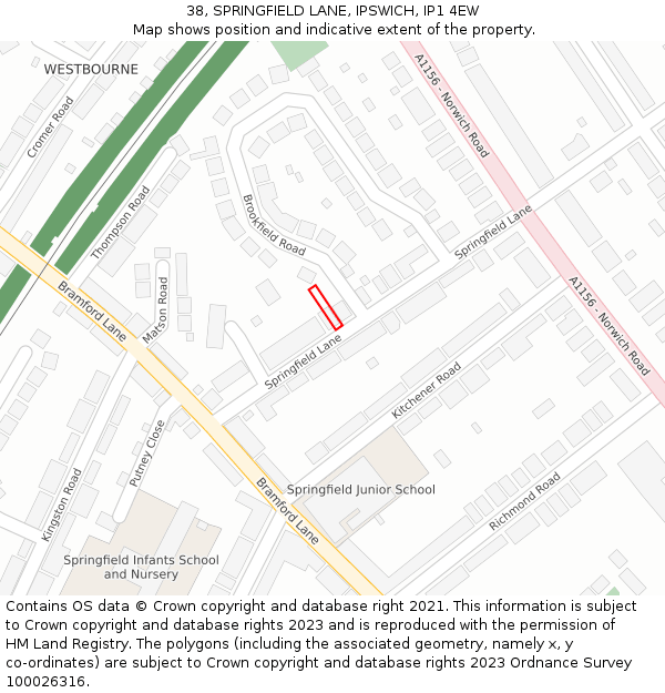 38, SPRINGFIELD LANE, IPSWICH, IP1 4EW: Location map and indicative extent of plot