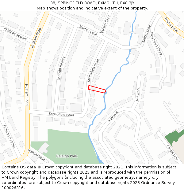 38, SPRINGFIELD ROAD, EXMOUTH, EX8 3JY: Location map and indicative extent of plot