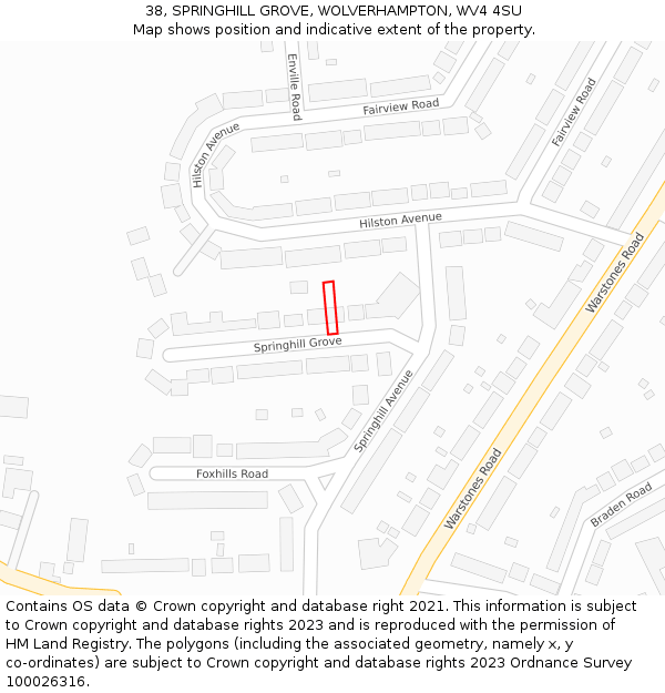 38, SPRINGHILL GROVE, WOLVERHAMPTON, WV4 4SU: Location map and indicative extent of plot