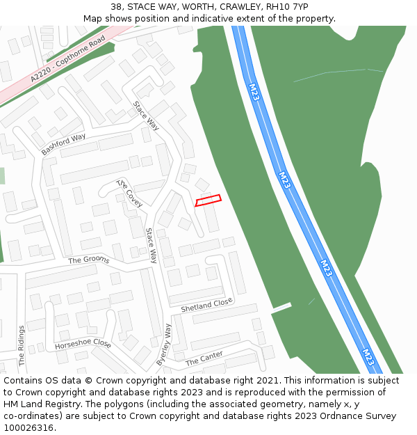 38, STACE WAY, WORTH, CRAWLEY, RH10 7YP: Location map and indicative extent of plot