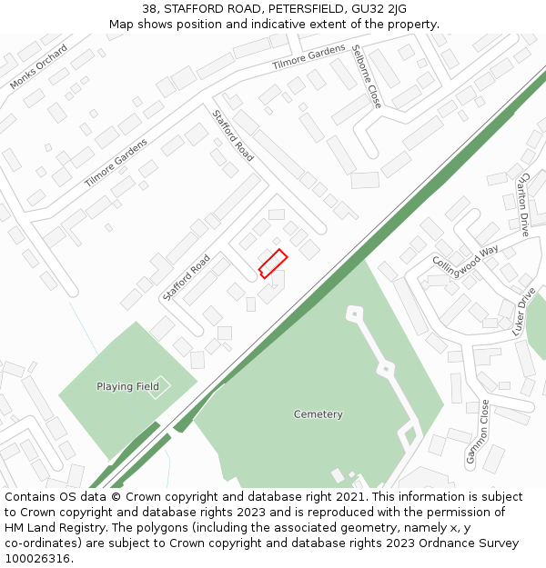 38, STAFFORD ROAD, PETERSFIELD, GU32 2JG: Location map and indicative extent of plot