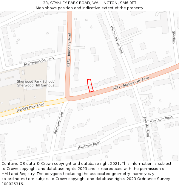 38, STANLEY PARK ROAD, WALLINGTON, SM6 0ET: Location map and indicative extent of plot