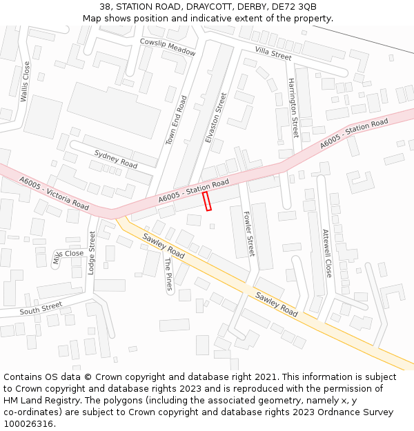 38, STATION ROAD, DRAYCOTT, DERBY, DE72 3QB: Location map and indicative extent of plot