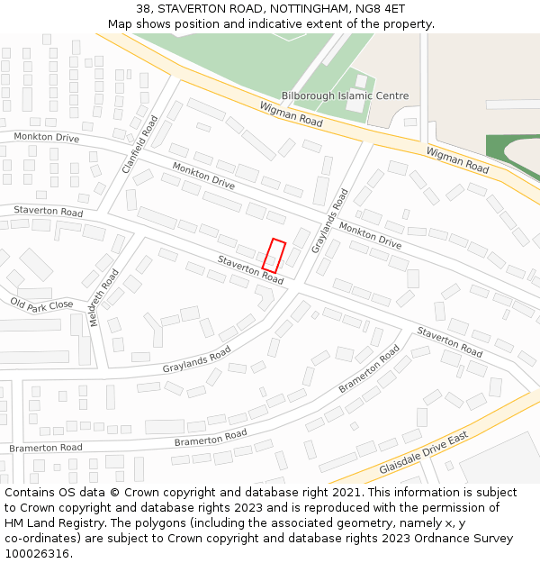 38, STAVERTON ROAD, NOTTINGHAM, NG8 4ET: Location map and indicative extent of plot