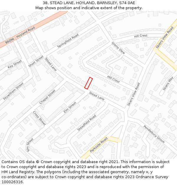 38, STEAD LANE, HOYLAND, BARNSLEY, S74 0AE: Location map and indicative extent of plot