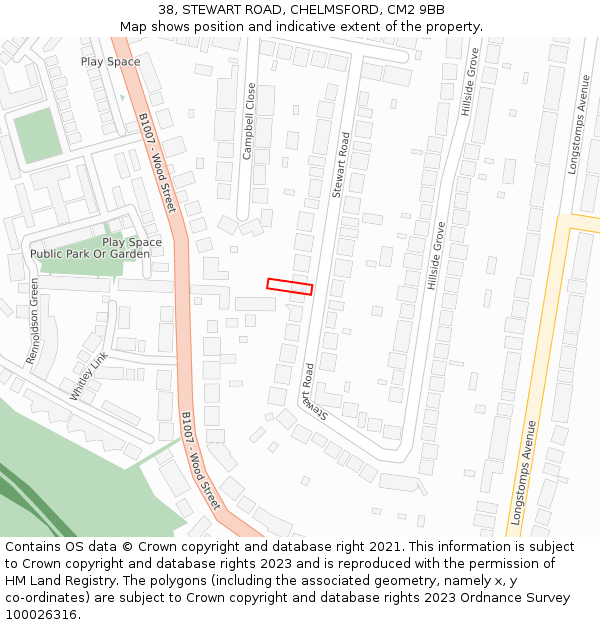 38, STEWART ROAD, CHELMSFORD, CM2 9BB: Location map and indicative extent of plot