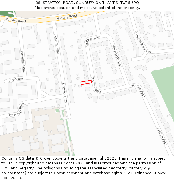 38, STRATTON ROAD, SUNBURY-ON-THAMES, TW16 6PQ: Location map and indicative extent of plot