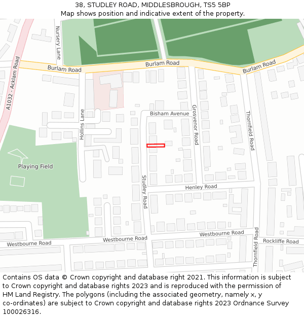 38, STUDLEY ROAD, MIDDLESBROUGH, TS5 5BP: Location map and indicative extent of plot