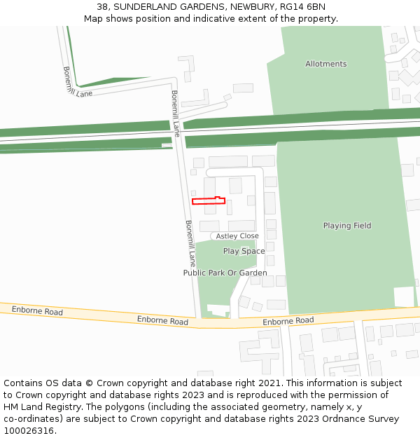 38, SUNDERLAND GARDENS, NEWBURY, RG14 6BN: Location map and indicative extent of plot