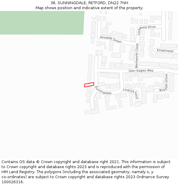 38, SUNNINGDALE, RETFORD, DN22 7NH: Location map and indicative extent of plot
