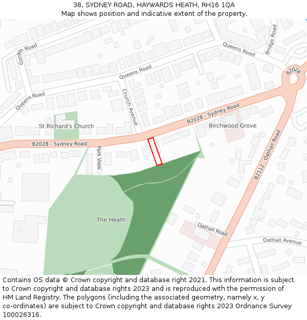 38, SYDNEY ROAD, HAYWARDS HEATH, RH16 1QA: Location map and indicative extent of plot