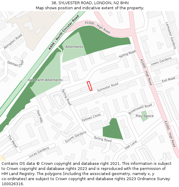 38, SYLVESTER ROAD, LONDON, N2 8HN: Location map and indicative extent of plot