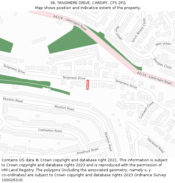 38, TANGMERE DRIVE, CARDIFF, CF5 2PQ: Location map and indicative extent of plot