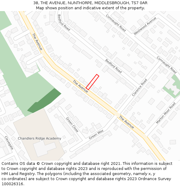 38, THE AVENUE, NUNTHORPE, MIDDLESBROUGH, TS7 0AR: Location map and indicative extent of plot