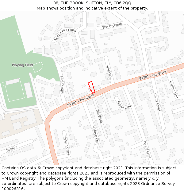 38, THE BROOK, SUTTON, ELY, CB6 2QQ: Location map and indicative extent of plot