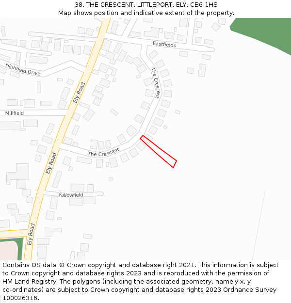 38, THE CRESCENT, LITTLEPORT, ELY, CB6 1HS: Location map and indicative extent of plot