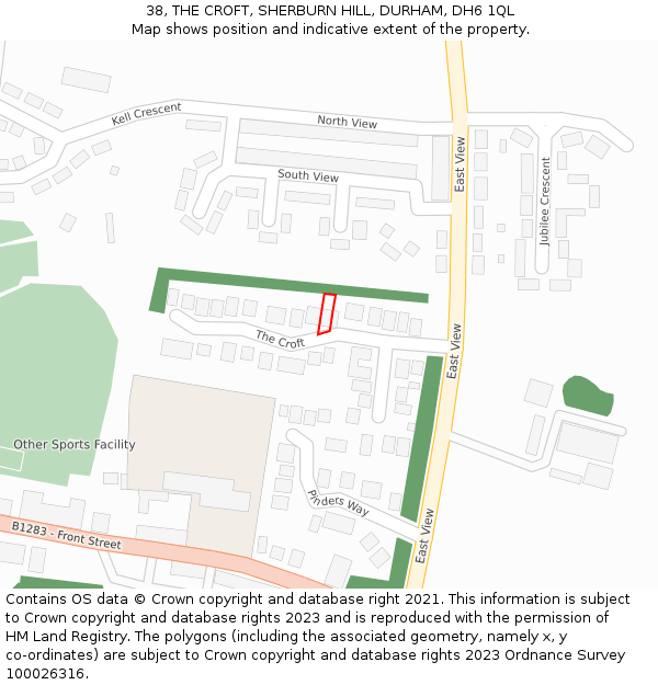 38, THE CROFT, SHERBURN HILL, DURHAM, DH6 1QL: Location map and indicative extent of plot
