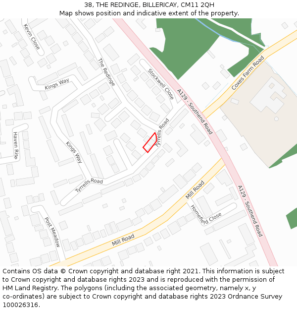 38, THE REDINGE, BILLERICAY, CM11 2QH: Location map and indicative extent of plot