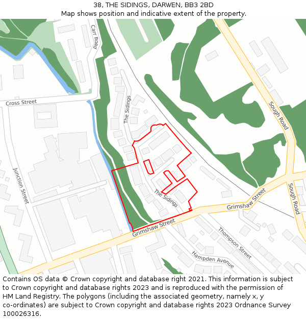 38, THE SIDINGS, DARWEN, BB3 2BD: Location map and indicative extent of plot