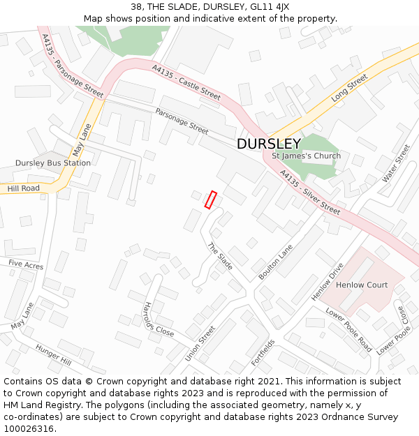 38, THE SLADE, DURSLEY, GL11 4JX: Location map and indicative extent of plot