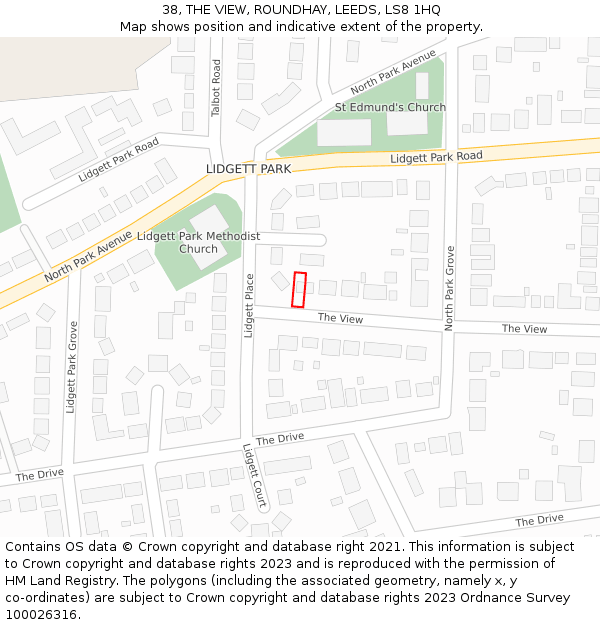 38, THE VIEW, ROUNDHAY, LEEDS, LS8 1HQ: Location map and indicative extent of plot