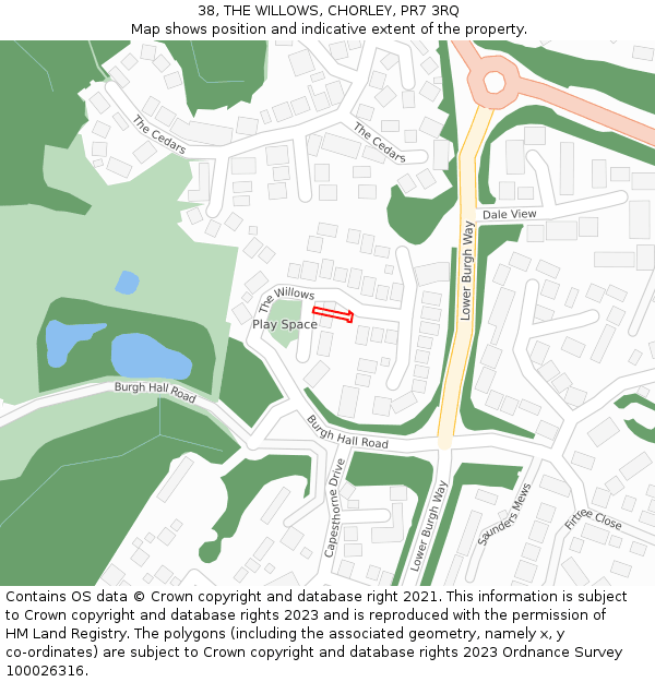 38, THE WILLOWS, CHORLEY, PR7 3RQ: Location map and indicative extent of plot