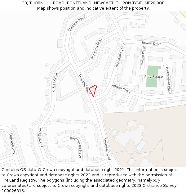 38, THORNHILL ROAD, PONTELAND, NEWCASTLE UPON TYNE, NE20 9QE: Location map and indicative extent of plot