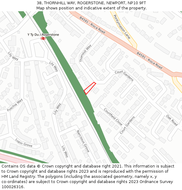 38, THORNHILL WAY, ROGERSTONE, NEWPORT, NP10 9FT: Location map and indicative extent of plot