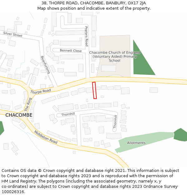 38, THORPE ROAD, CHACOMBE, BANBURY, OX17 2JA: Location map and indicative extent of plot