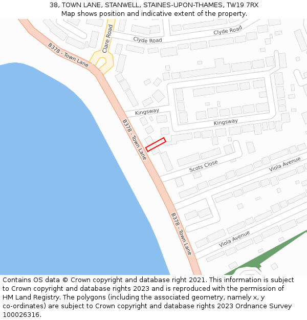 38, TOWN LANE, STANWELL, STAINES-UPON-THAMES, TW19 7RX: Location map and indicative extent of plot