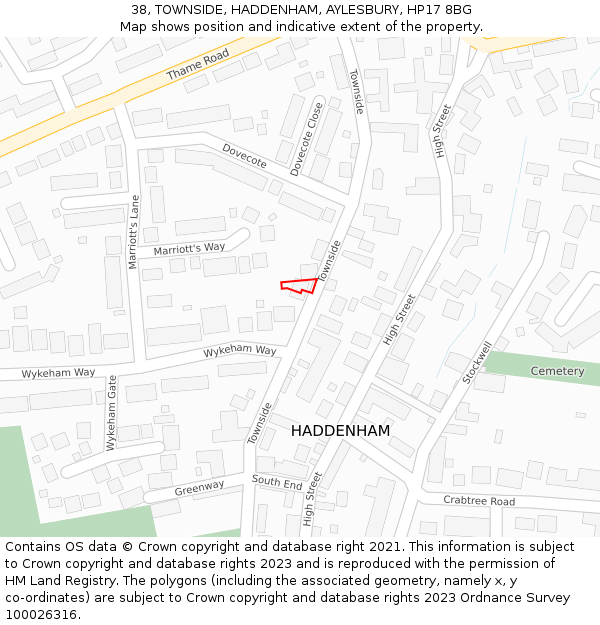 38, TOWNSIDE, HADDENHAM, AYLESBURY, HP17 8BG: Location map and indicative extent of plot