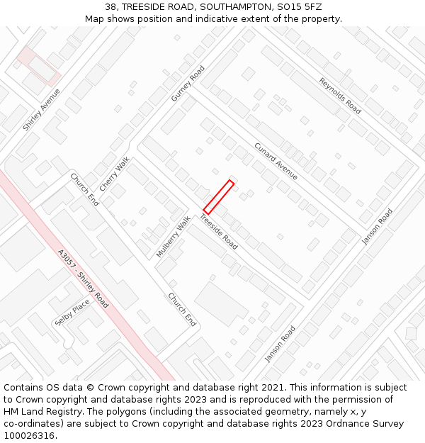 38, TREESIDE ROAD, SOUTHAMPTON, SO15 5FZ: Location map and indicative extent of plot