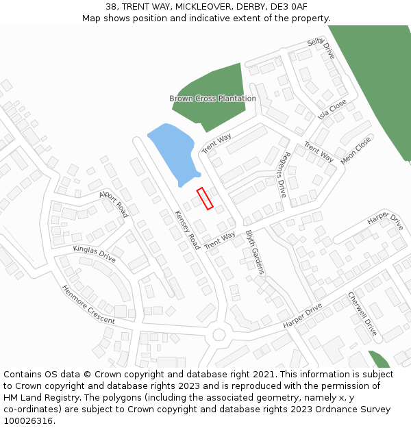 38, TRENT WAY, MICKLEOVER, DERBY, DE3 0AF: Location map and indicative extent of plot