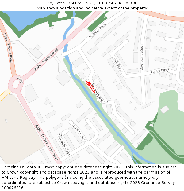 38, TWYNERSH AVENUE, CHERTSEY, KT16 9DE: Location map and indicative extent of plot