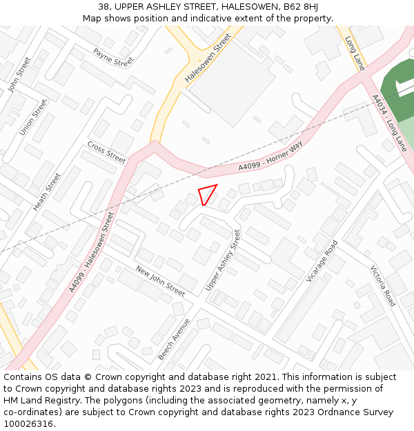 38, UPPER ASHLEY STREET, HALESOWEN, B62 8HJ: Location map and indicative extent of plot