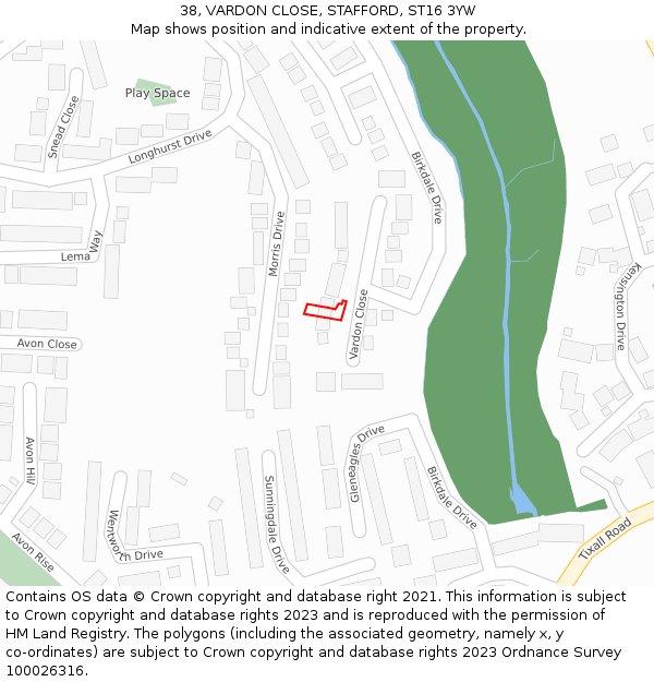 38, VARDON CLOSE, STAFFORD, ST16 3YW: Location map and indicative extent of plot