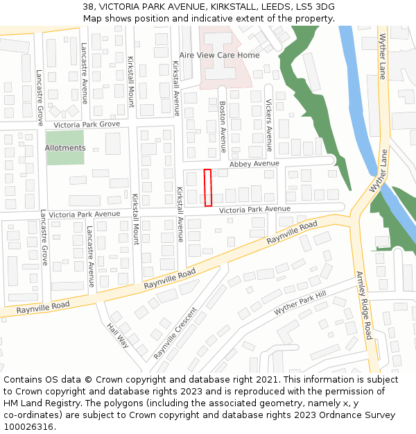 38, VICTORIA PARK AVENUE, KIRKSTALL, LEEDS, LS5 3DG: Location map and indicative extent of plot