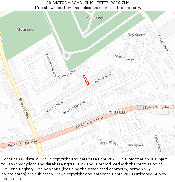 38, VICTORIA ROAD, CHICHESTER, PO19 7HY: Location map and indicative extent of plot