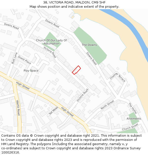 38, VICTORIA ROAD, MALDON, CM9 5HF: Location map and indicative extent of plot