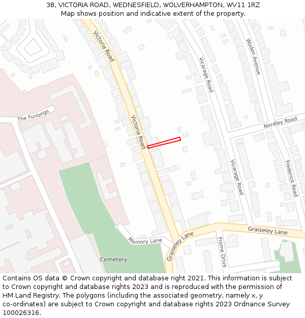 38, VICTORIA ROAD, WEDNESFIELD, WOLVERHAMPTON, WV11 1RZ: Location map and indicative extent of plot