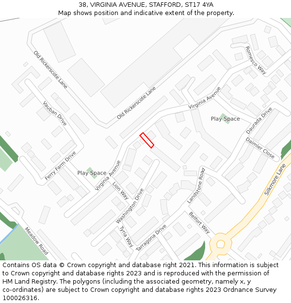 38, VIRGINIA AVENUE, STAFFORD, ST17 4YA: Location map and indicative extent of plot