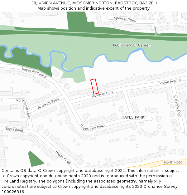 38, VIVIEN AVENUE, MIDSOMER NORTON, RADSTOCK, BA3 2EH: Location map and indicative extent of plot