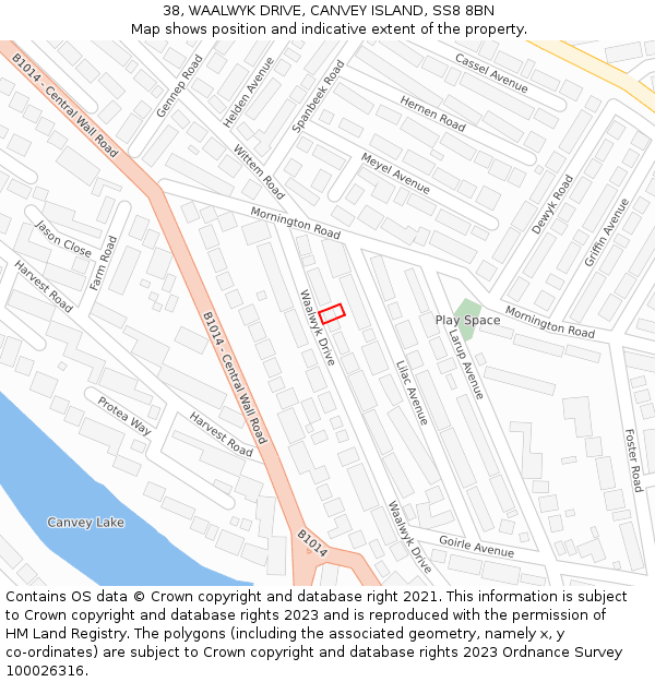 38, WAALWYK DRIVE, CANVEY ISLAND, SS8 8BN: Location map and indicative extent of plot