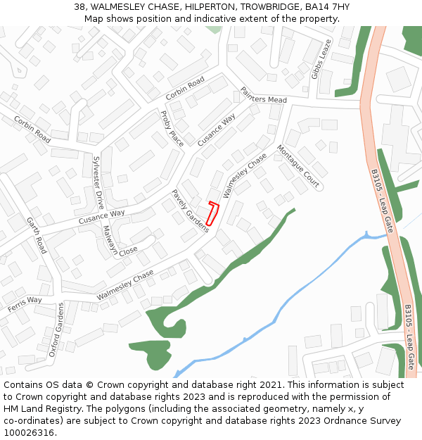 38, WALMESLEY CHASE, HILPERTON, TROWBRIDGE, BA14 7HY: Location map and indicative extent of plot