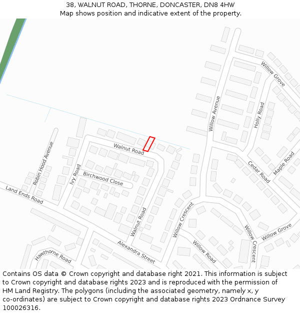 38, WALNUT ROAD, THORNE, DONCASTER, DN8 4HW: Location map and indicative extent of plot