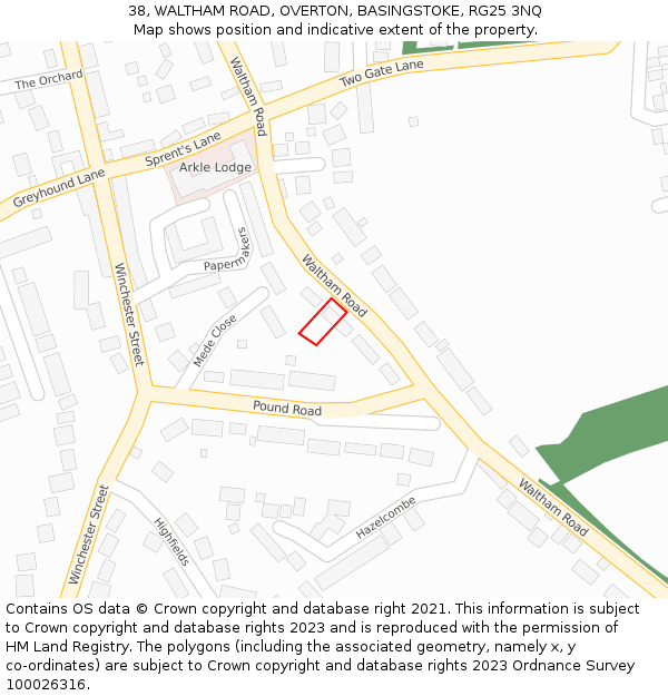 38, WALTHAM ROAD, OVERTON, BASINGSTOKE, RG25 3NQ: Location map and indicative extent of plot