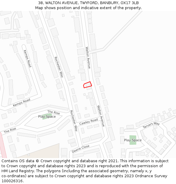 38, WALTON AVENUE, TWYFORD, BANBURY, OX17 3LB: Location map and indicative extent of plot