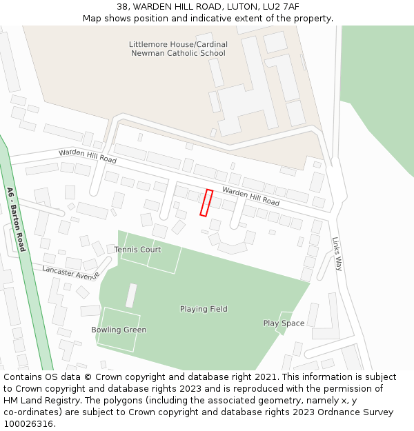 38, WARDEN HILL ROAD, LUTON, LU2 7AF: Location map and indicative extent of plot